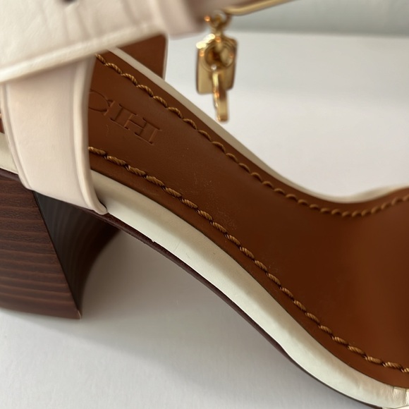 NWT COACH CHAIN MED HEEL LEATHER SANDALS IN CHALK COLOR, SIZE 7.5 - Picture 10 of 12